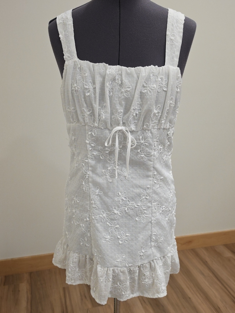 SHEIN White Floral Embroidered Mini Dress